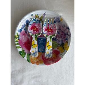 NWT Pier 1 Melamine‎ Salad Bowl Dish Serving Set Summer Floral Butterflies 14"